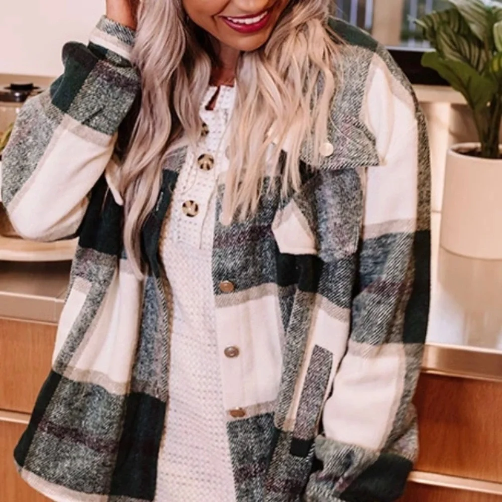 New Plaid Flannel Shacket Shirt Jacket - Picture 1 of 5